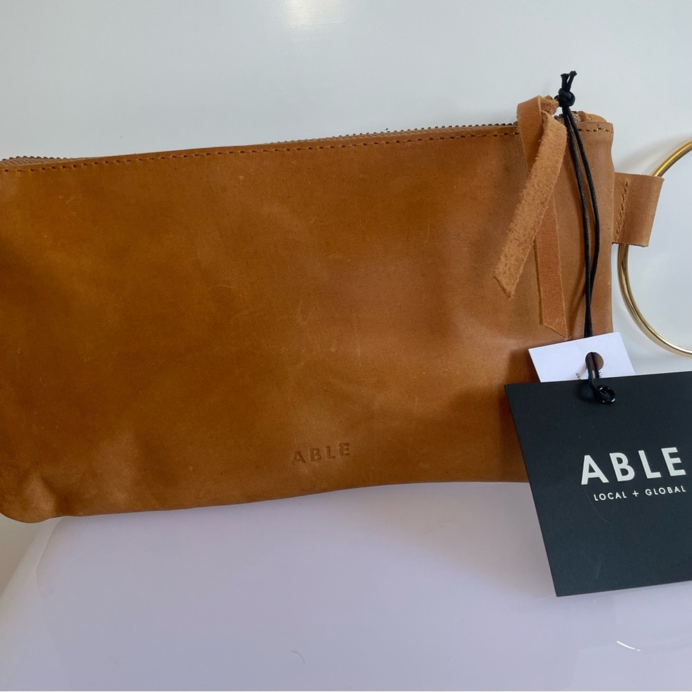 ABLE Fozi Wristlet Conac Suede Clutch with Gold Ring - Picture 2 of 7